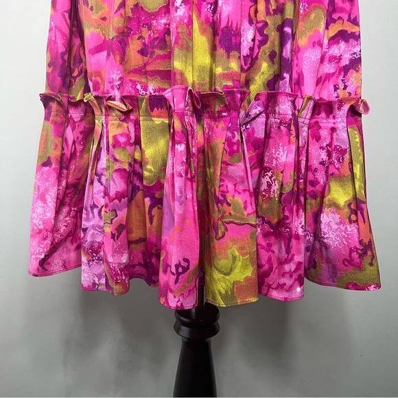 Maggy London Tie Dye Abstract Ruffle Pink 90s style Midi Dress sz 4 Nordstrom - Picture 3 of 8